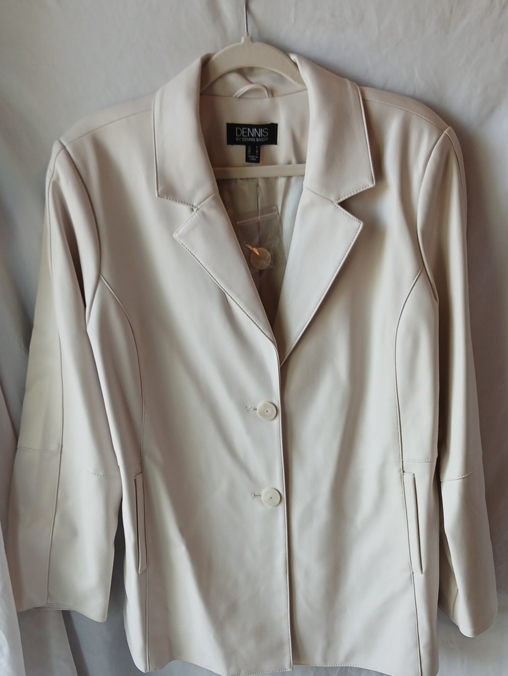 dennis basso Cream Leather Blazer Jacket
